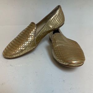 Brian Atwood gold, leather loafers
